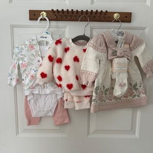 Adorable Baby Clothing Set with Floral and Heart Patterns